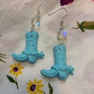 Light Turquoise Polymer Clay Cowboy Boot Earrings