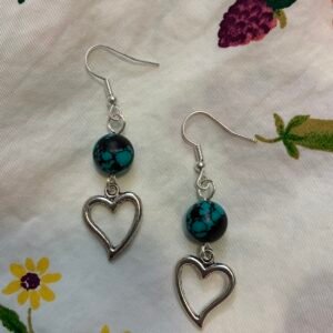 Turquoise Bead with Silver Heart Earring