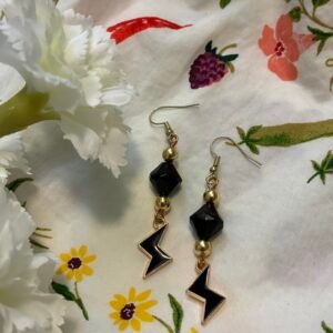 Black and Gold Lightning Bolt Earrings