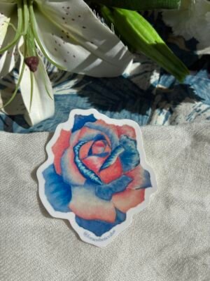 Pink, White, and Blue Rose Sticker
